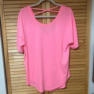 MTA Sport Sz L Pink Short Sleeve Tee with Crisscross Back